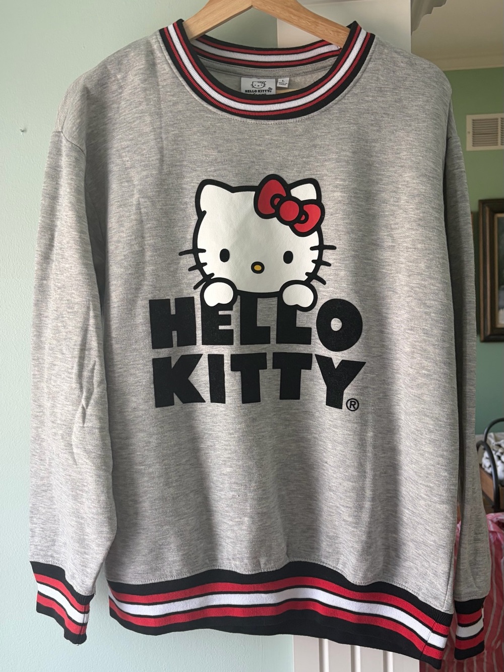 Hello Kitty Grey Sweatshirt with Black, Red and White Trim